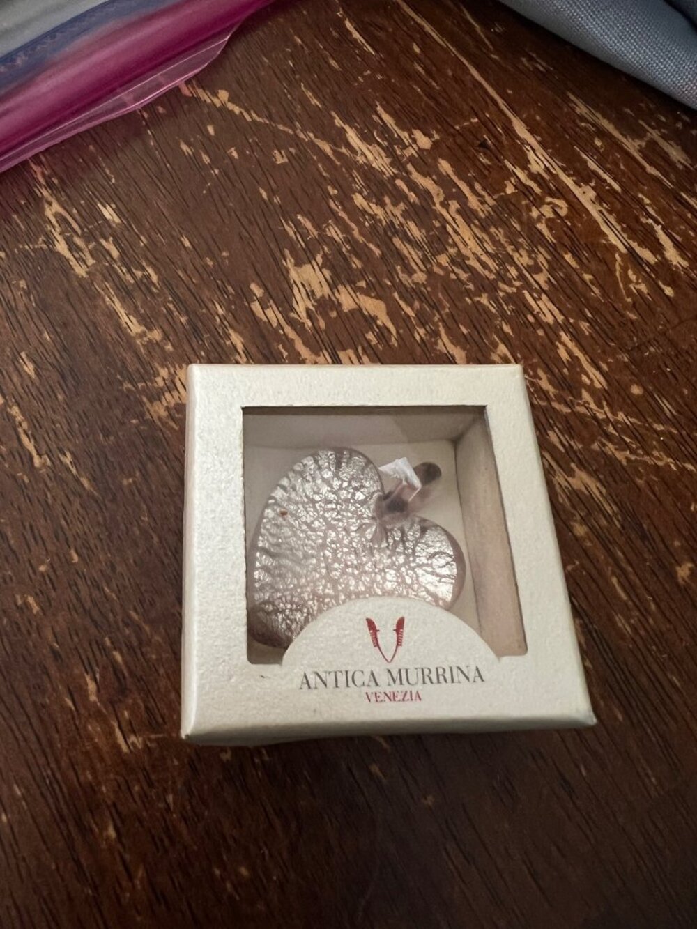 Antica Murrina Venezia Silver Leaf Glass Heart Pendant New in Box Murano Italy